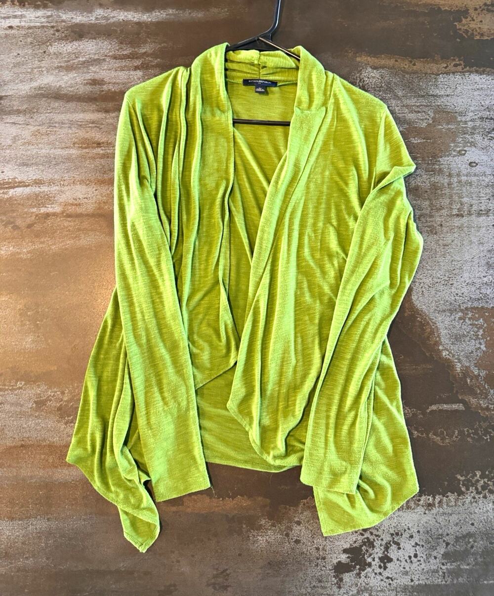 Banana Republic Green Open-Front V-Neck Cardigan Sweater Long Sleeve S Rayon